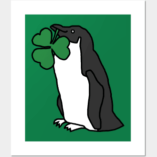 Saint Patricks Day Penguin with Shamrock Posters and Art